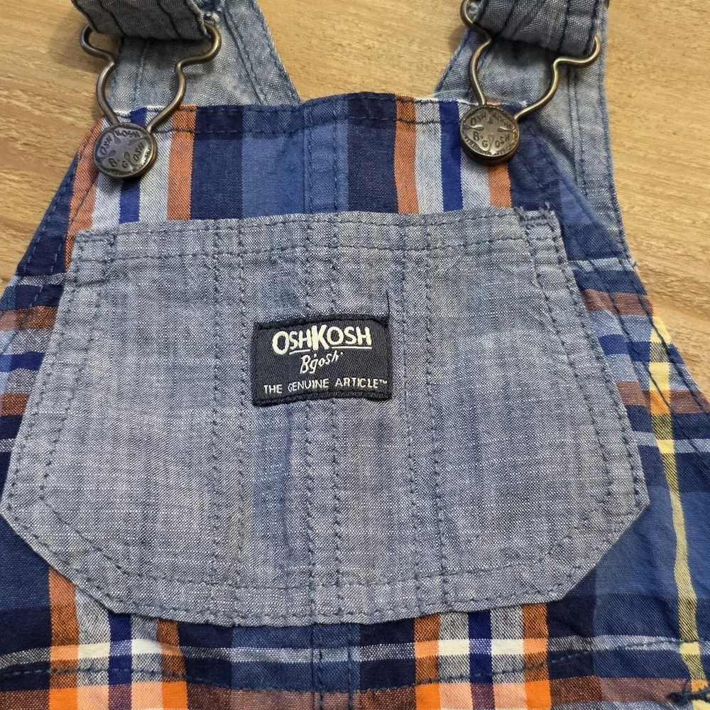 OshKosh Overalls Baby 9‎ mos B'gosh plaid Shorts Outfit TOTE 5